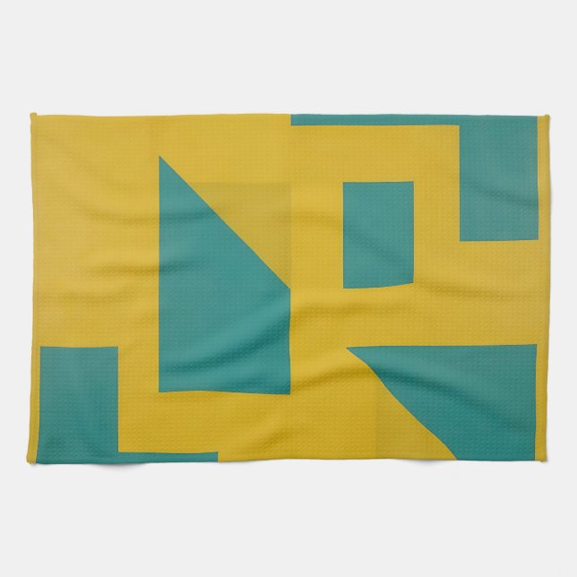 Bold Geometric Abstract Yellow Teal Kitchen Towel (Horizontal)