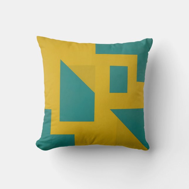 Bold Geometric Abstract Yellow Teal Throw Pillow (Front)