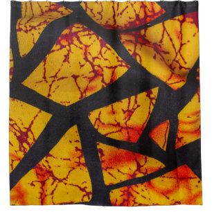 Bold Geometric African Wax Print Fabric - Gold, Re Shower Curtain