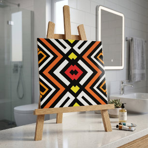 Bold Geometric Aztec Orange Black Chevron Pattern Ceramic Tile