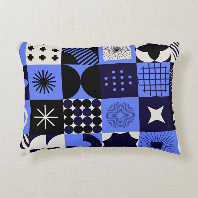Bold Geometric Bauhaus Retrofuturistic Pattern Accent Pillow (Front)