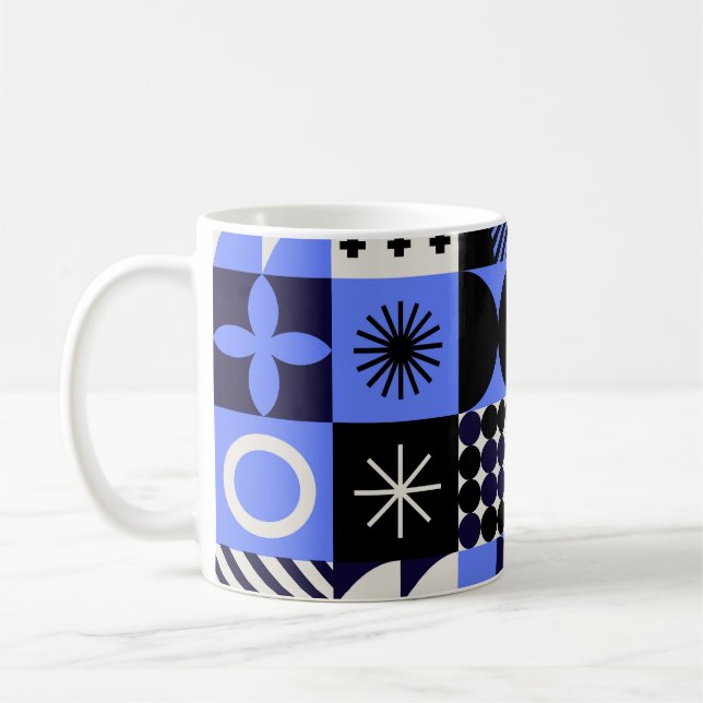 Bold Geometric Bauhaus Retrofuturistic Pattern Coffee Mug (Left)