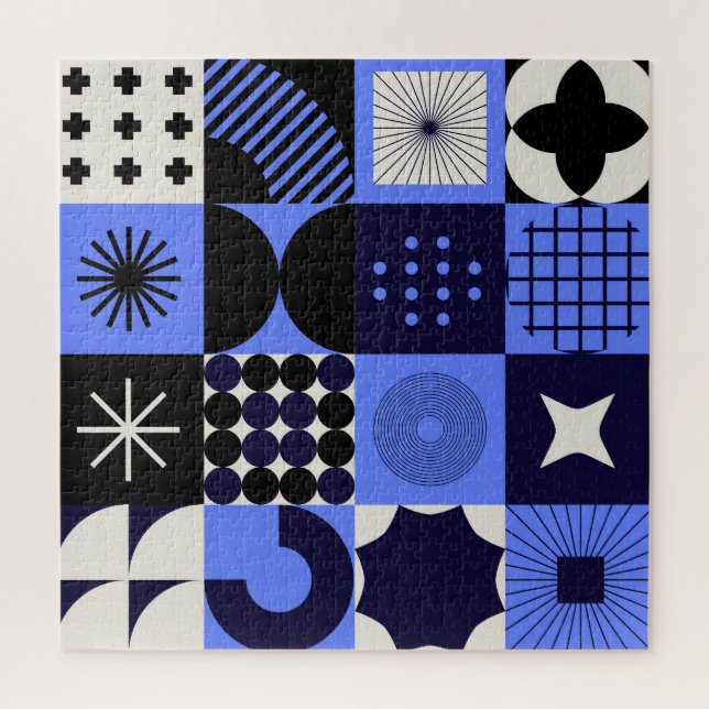 Bold Geometric Bauhaus Retrofuturistic Pattern Jigsaw Puzzle (Vertical)
