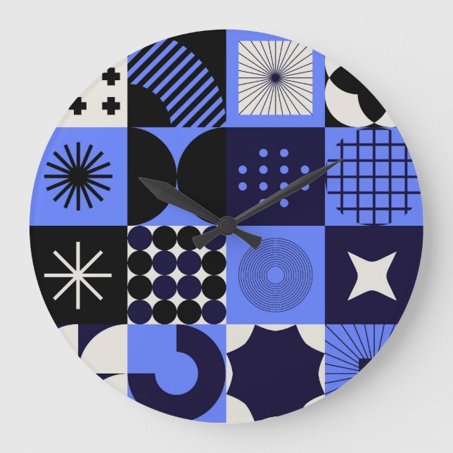 Bold Geometric Bauhaus Retrofuturistic Pattern Large Clock (Front)