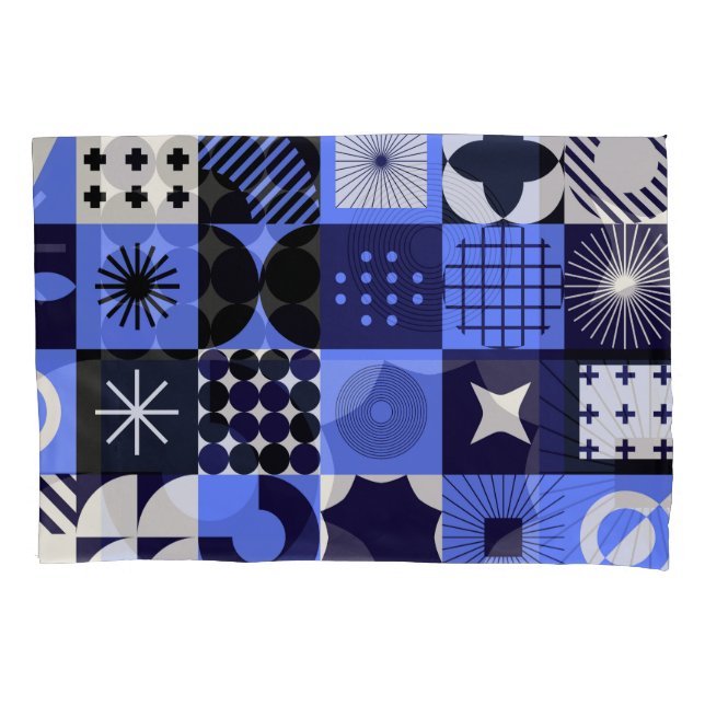 Bold Geometric Bauhaus Retrofuturistic Pattern Pillow Case (Front)