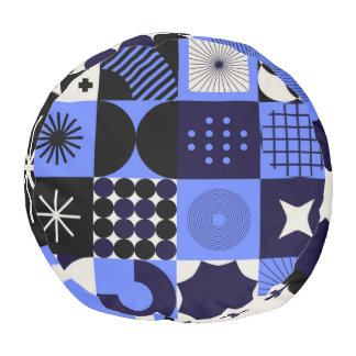 Bold Geometric Bauhaus Retrofuturistic Pattern Pouf