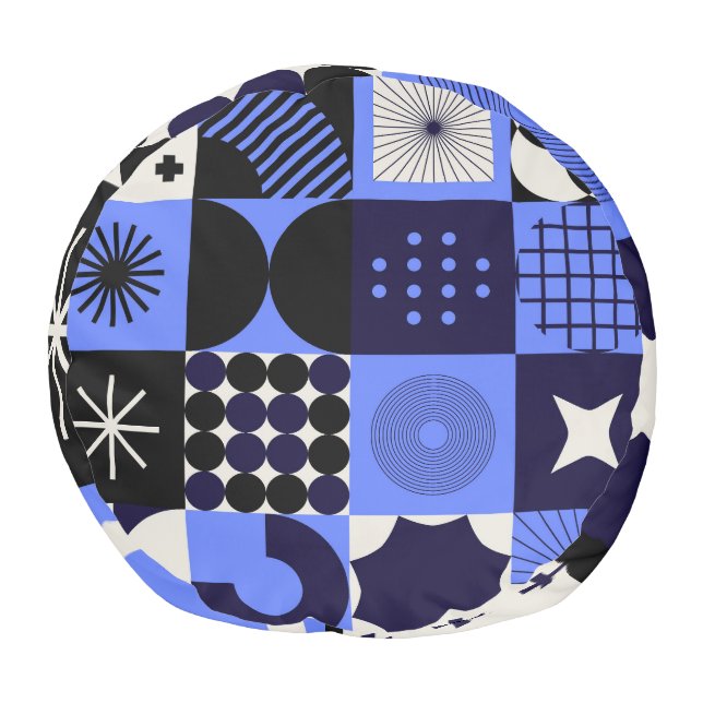 Bold Geometric Bauhaus Retrofuturistic Pattern Pouf (Bottom)
