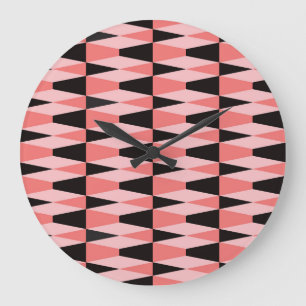 Bold Geometric Black Pink Pattern Large Clock