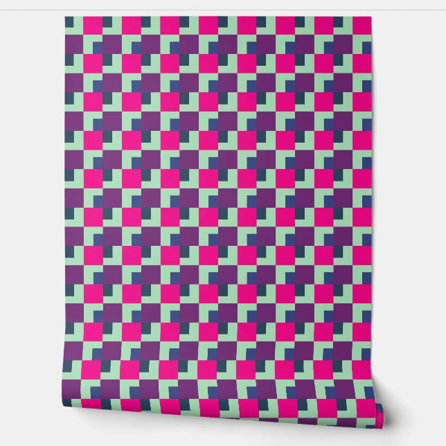 Bold Geometric Checkered Square Pattern Wallpaper  (Unrolling)