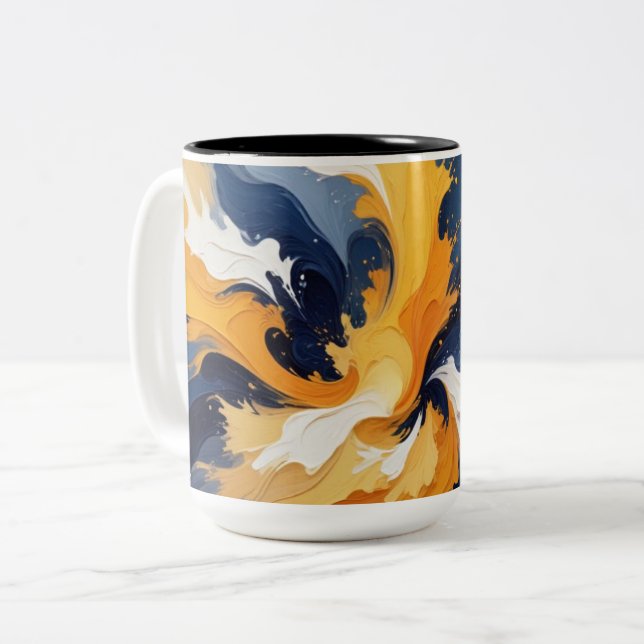 Bold Geometric Color Burst Two-Tone Coffee Mug (Front Left)