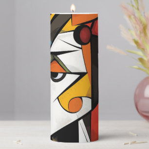 Bold Geometric Cubist Abstract Design Pillar Candle