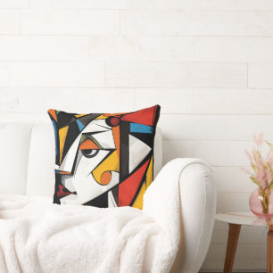 Bold Geometric Cubist Abstract Design Throw Pillow