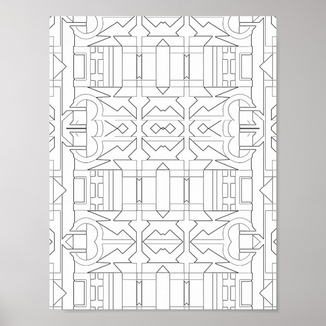 Bold Geometric Deco Tile Pattern Line Art Design Poster (Front)