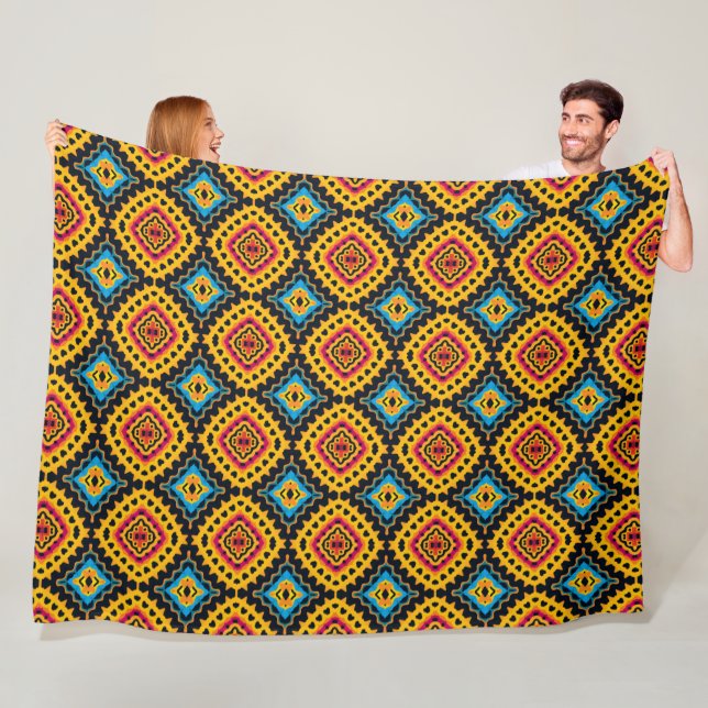 Bold Geometric Diamond Pattern Tribal Influence Fleece Blanket (In Situ)