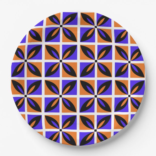 Bold geometric floral design paper plates (Front)