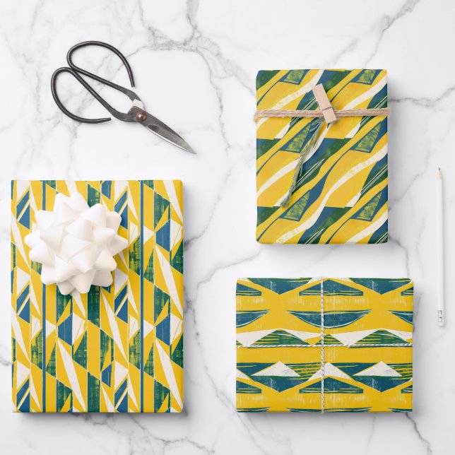 Bold Geometric Mid-Century Modern Pattern Wrapping Paper Sheets (Front)