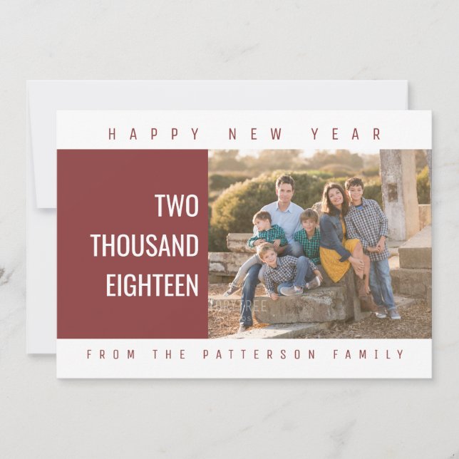 Bold Geometric New Year's Photo Card | Burgundy (Front)