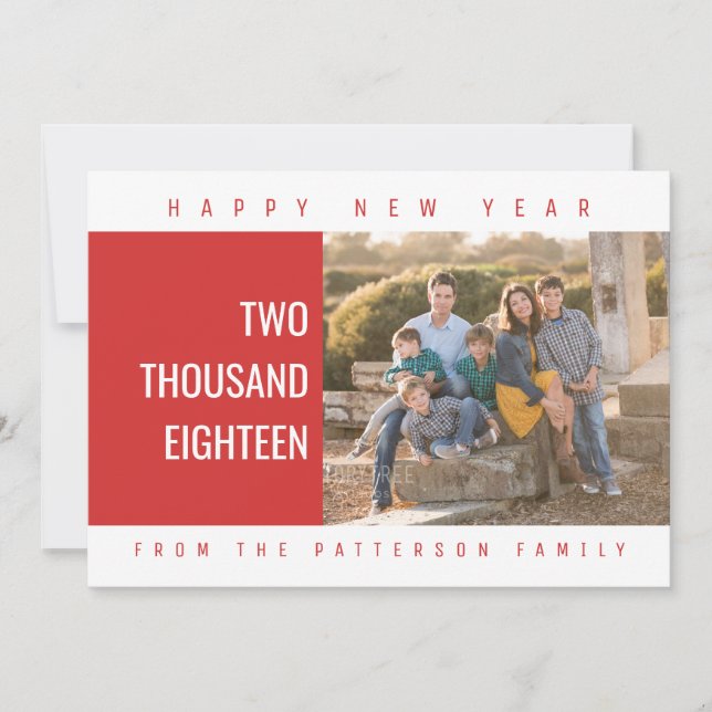 Bold Geometric New Year's Photo Card | Red (Front)