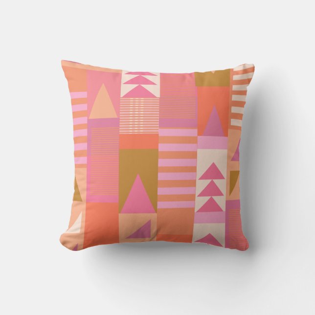 Bold Geometric Pattern in Pink and Orange Throw Pillow (Front)