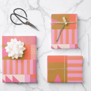 Bold Geometric Pattern in Pink and Orange  Wrapping Paper Sheets