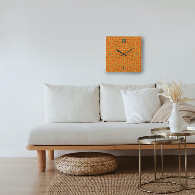 Bold Geometric Pattern Orange Green Wall Clock (This bold clock enhances an elegant room.)