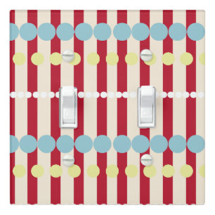 Bold Geometric Red Stripes & Colorful Dots Light Switch Cover