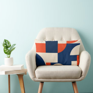 Bold Geometric Shapes in Navy Orange and Dark Blue Lumbar Pillow