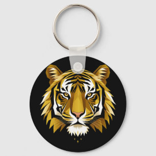Bold Geometric Tiger Portrait With Abstract Golden Keychain