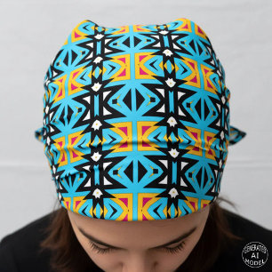Bold Geometric Tribal Mosaic Blue Yellow Pattern Bandana