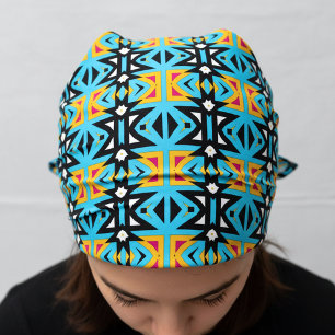 Bold Geometric Tribal Mosaic Blue Yellow Pattern Bandana
