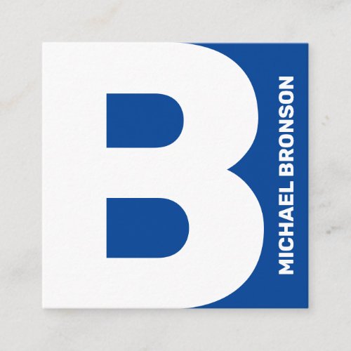 Bold giant letter cover blue white square business card