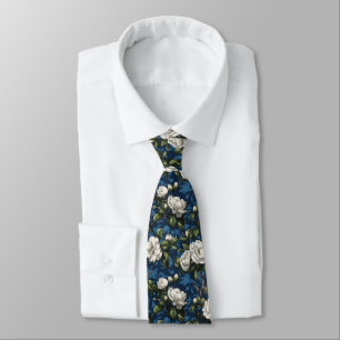 Bold Gift  For Boyfriend Gardenias Floral Neck Tie