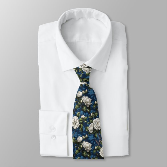 Bold Gift  For Boyfriend Gardenias Floral Neck Tie (Tied)