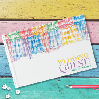 Bold Gingham Ruffle Modern Trendy Colorful Wedding Guest Book