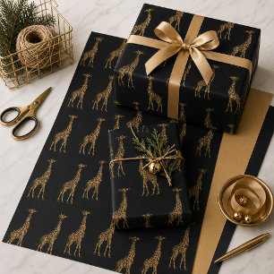Bold Giraffes Gold and Black Wrapping Paper Sheets