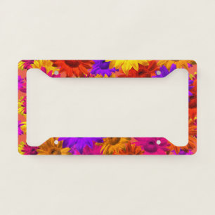 Bold Girly Hippie Flowers Cool Fun Girly Eighties License Plate Frame