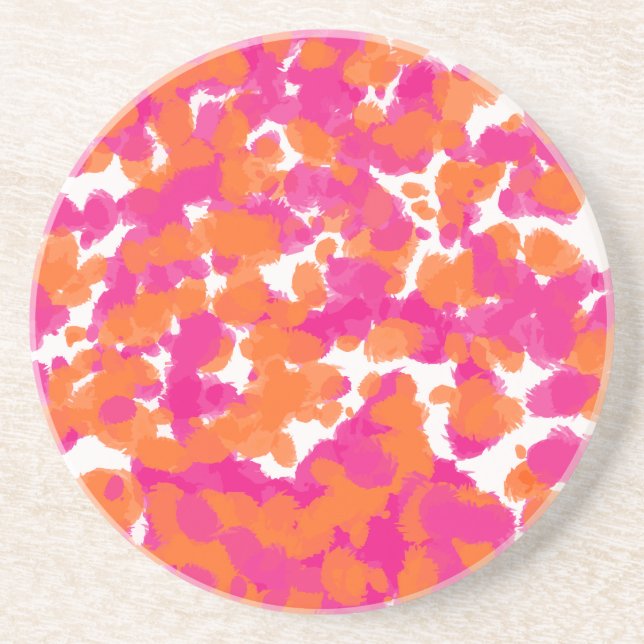 Bold Girly Hot Pink Fuchsia Orange Paint Splashes  Coaster (Front)
