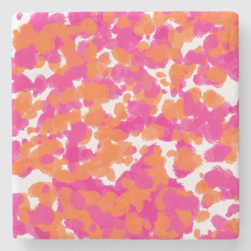 Bold Girly Hot Pink Fuchsia Orange Paint Splashes  Stone Coaster