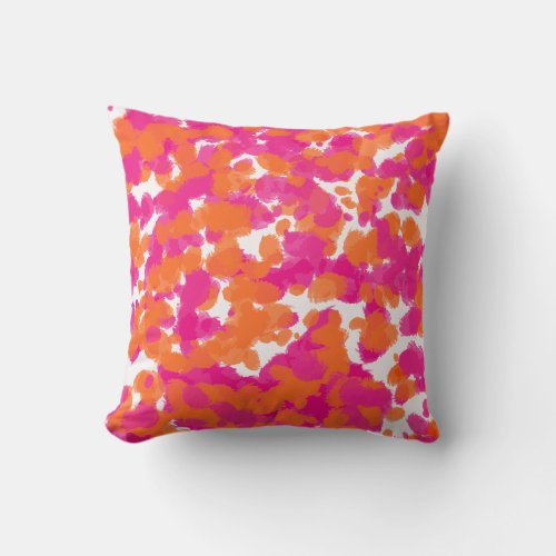Bold Girly Hot Pink Fuchsia Orange Paint Splashes Throw Pillow