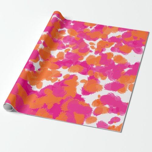 Bold Girly Hot Pink Fuchsia Orange Paint Splashes Wrapping Paper