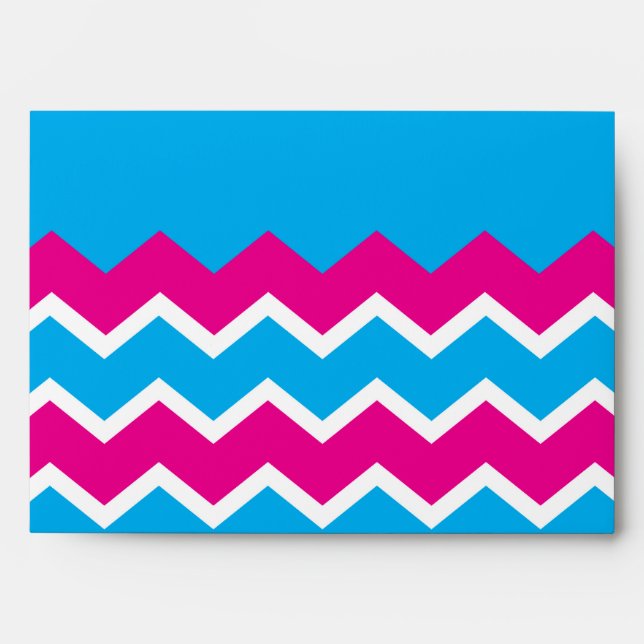 Bold Girly Hot Pink Teal Chevron ZigZag Pattern Envelope (Front)