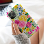 Bold girly pink yellow floral watercolor monogram iPhone 11 pro max case<br><div class="desc">Bright and bold girly pink yellow floral watercolor monogram with pretty painted roses in yellow,  pink with green leaves and branches,  add your monogram</div>