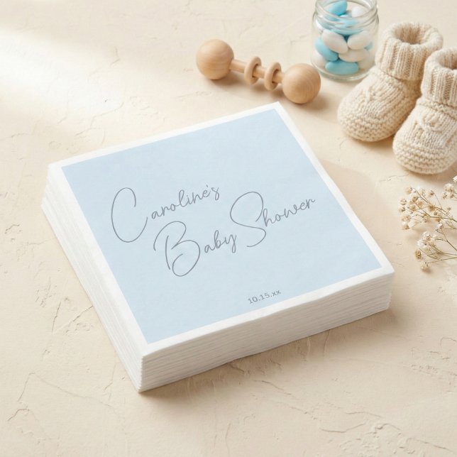 Bold Glacier Blue Modern Script Custom Baby Shower Napkins (Creator Uploaded)
