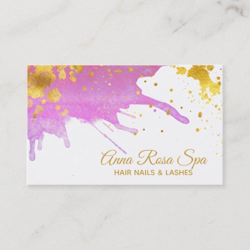  Bold Glam Abstract Pink Watercolor Gold Luxe Business Card