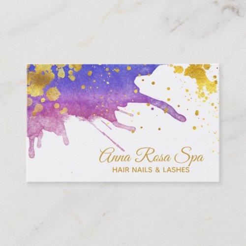 Bold Glam Abstract  Purple Watercolor Gold Luxe Business Card