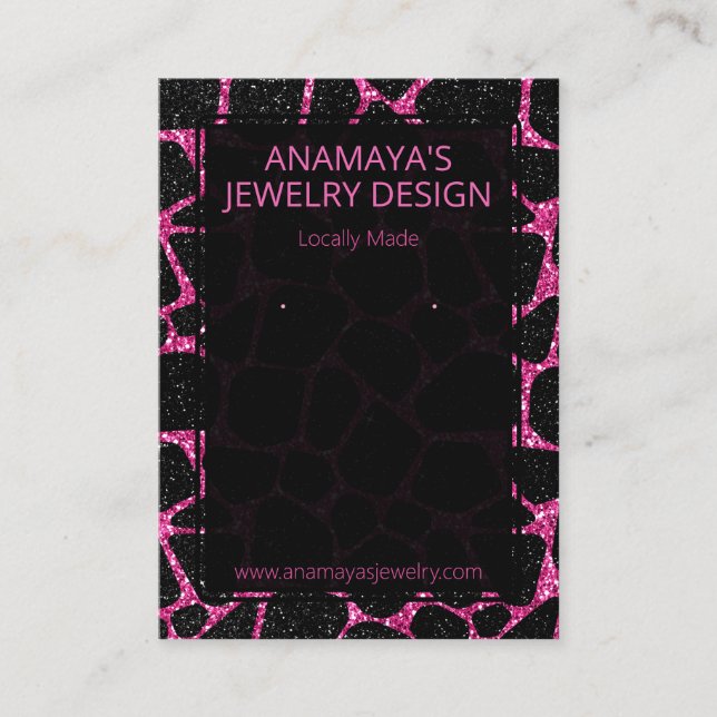 Bold Glam Pink And Black Glitter Earring Display Business Card (Front)