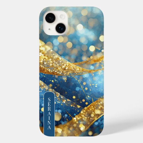 Bold Glitter Waves Blue Gold ID1034 Case_Mate iPhone 14 Plus Case