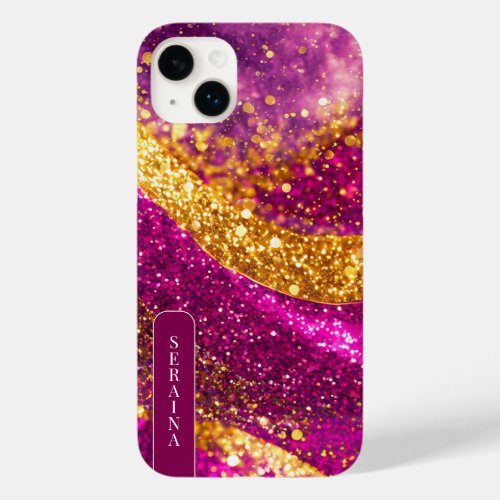Bold Glitter Waves Magenta Gold ID1034 Case_Mate iPhone 14 Plus Case