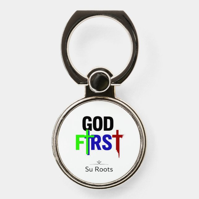 Bold “God First” Christian phone ring holder  (Front)