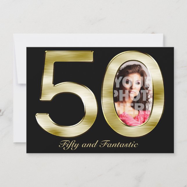 Bold Gold 50th Photo Birthday Party Invitation (Front)